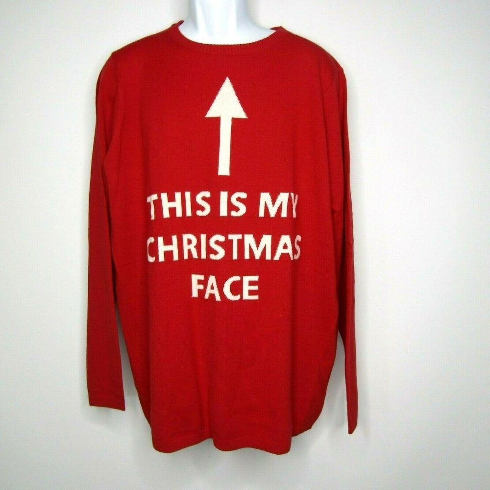 Livergy Men's Christmas Sweater This Way Is My Christmas Face Size XL